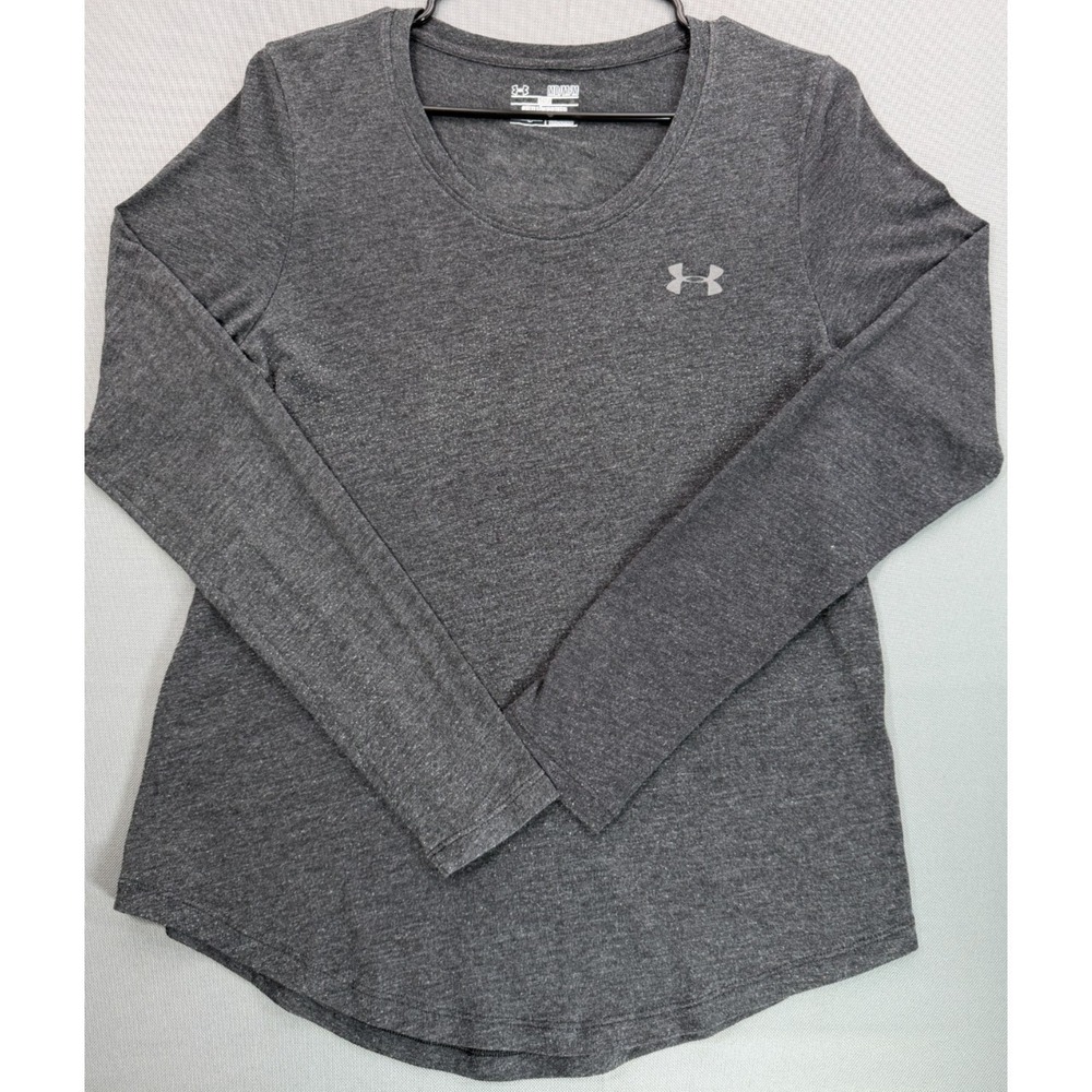 Under Armour HeatGear Women Medium Long Sleeve Shirt Gray Charged Loose Top M